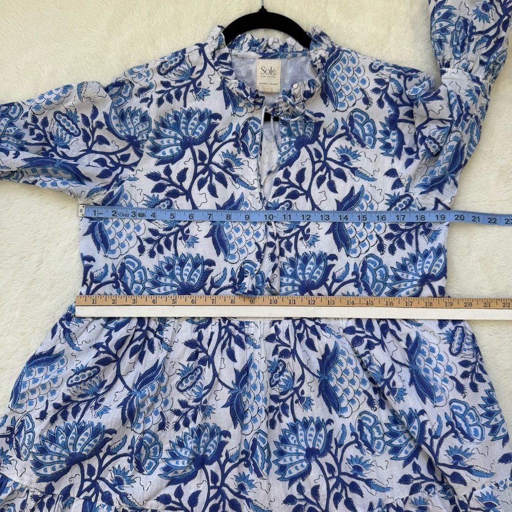 SoLe‎ By Mare Sole Amore Dress Women’s Large Blue Floral Cotton Resortwear Boho - Picture 9 of 11